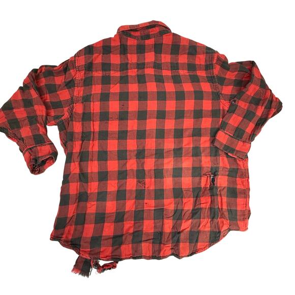 Ralph Lauren Polo Country Plaid Pearl Snap Shirt THRASHED Red Vintage XXL Retro - Picture 3 of 10